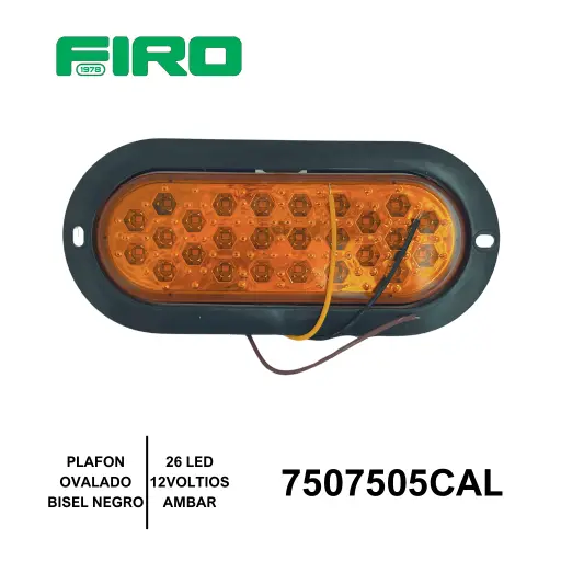 [7507505CAL] PLAFON OVALADO 26 LED AMBAR 12V/24V EMBUTIDO BISEL NEGRO