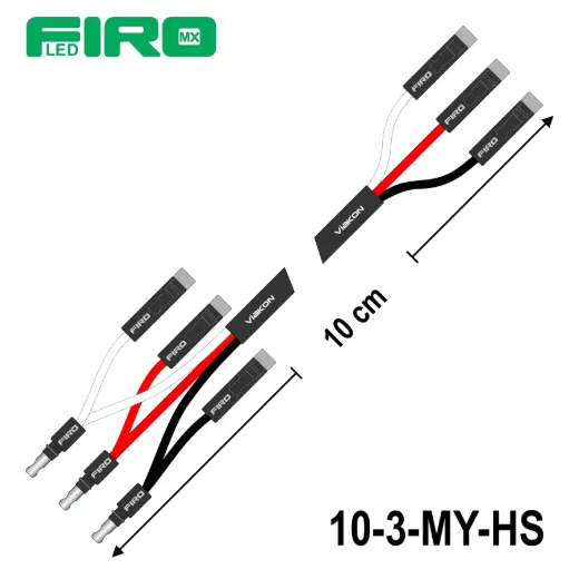 [10-3-MY-HS] ARNES 10 CM. 3.93" P. TRIPLE BLANCO, NEGRO Y ROJO  CALIBRE 14 ENTRADA TERMINAL MACHO DOBLE SALIDA TERMINAL HEMBRA SENCILLA 